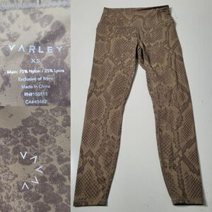 NEW XS VARLEY DRAWSTRING WAIST BROWN SNAKE PRINT ATHLETIC YOGA LEGGINGS XS SMALL